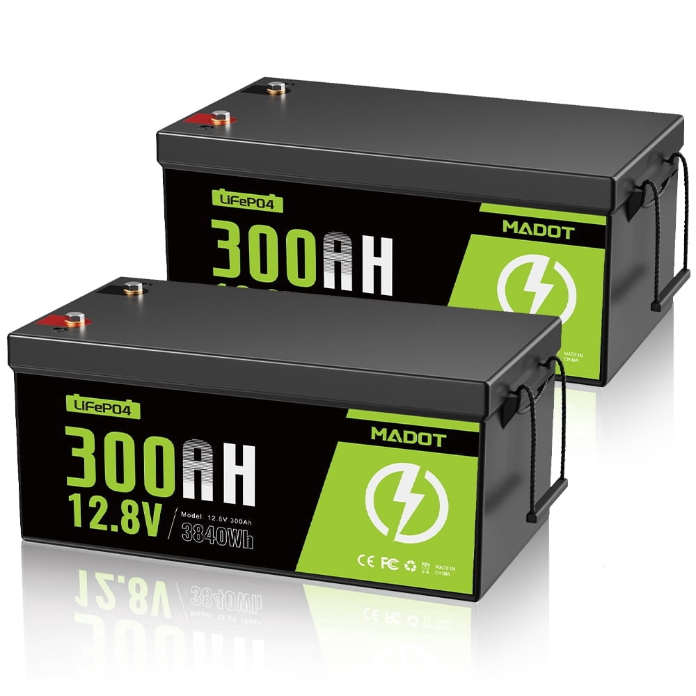 2Pack 12V 300Ah Lifepo4 Lithium Battery, Built-in 200A Smart BMS, Low-Temp Protection, 5000+ Deep Cycle Lithium Cells for RV Marine Solar