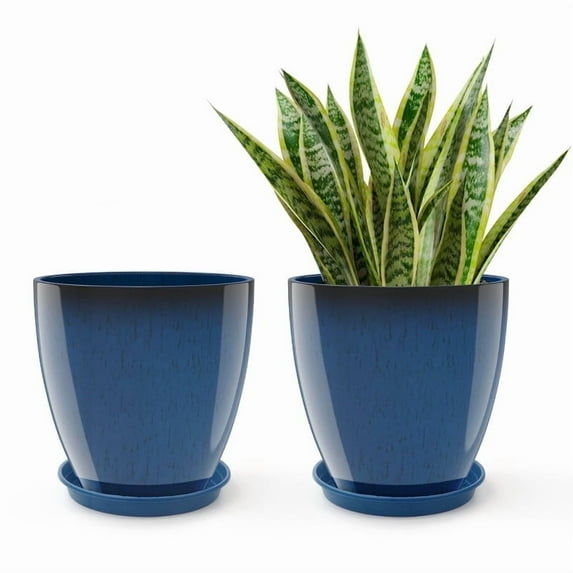 2Pack 12in Round Planters Resin Vase Floor Standing Flower Pots Modern Decor for Indoor Outdoor Porch/Patio - Navy Blue