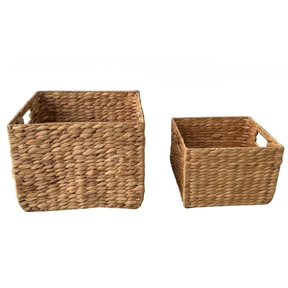2Pack 14" and 11" Wicker Storage Baskets, Cube Foldable Water Hyacinth Storage Baskets