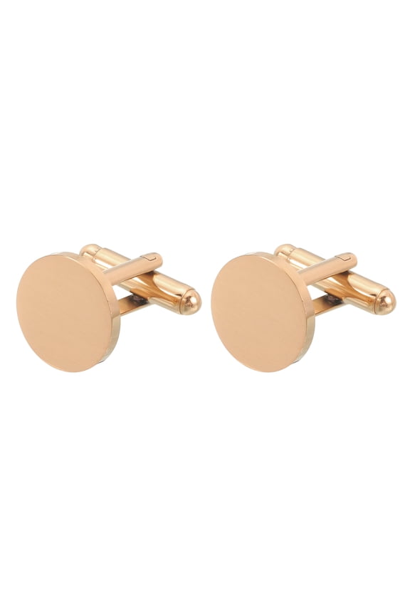2Pack 15mm Dia Cufflinks for Men, Stainless Steel Round Shirt Cuff Links, Rose Gold