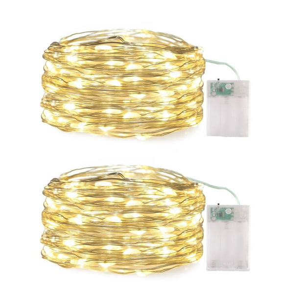 2Pack 16ft 50 LED Fairy Lights - Wedding Party Event Home Decorations - Battery Operated - Waterproof Copper Wire with Timer
