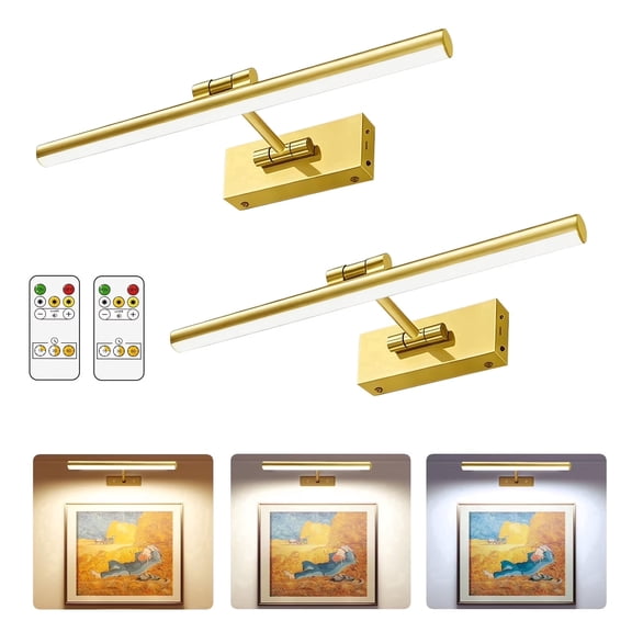2Pack 16in Picture Light for Wall, Rechargeable Cordless Picture Frame Light With Remote Control, 3 Color Temperatures Dimmable for Artwork Displaying, Photos, Paintings