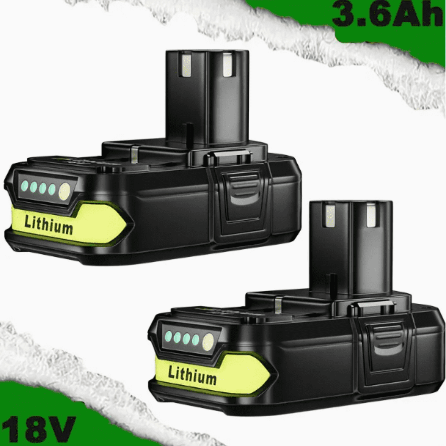 2Pack 18V 3.6AH P102 Lithium-Ion Battery Replacement for Ryobi 18V P108 P107