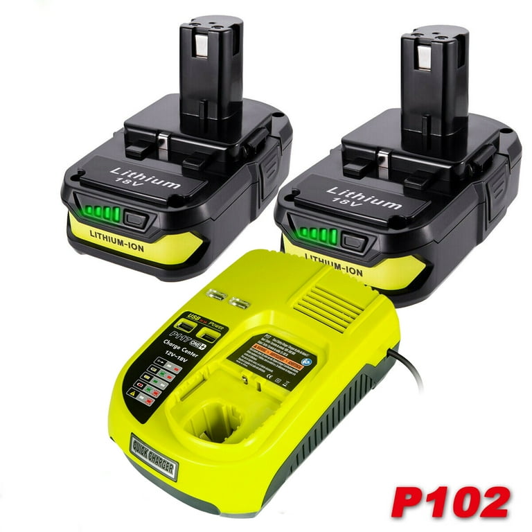 Ryobi 18V P108 Lithium Ion Battery 2Pack and P117 Charger Replacement 18 Volt 3.6Ah Capacity Walmart