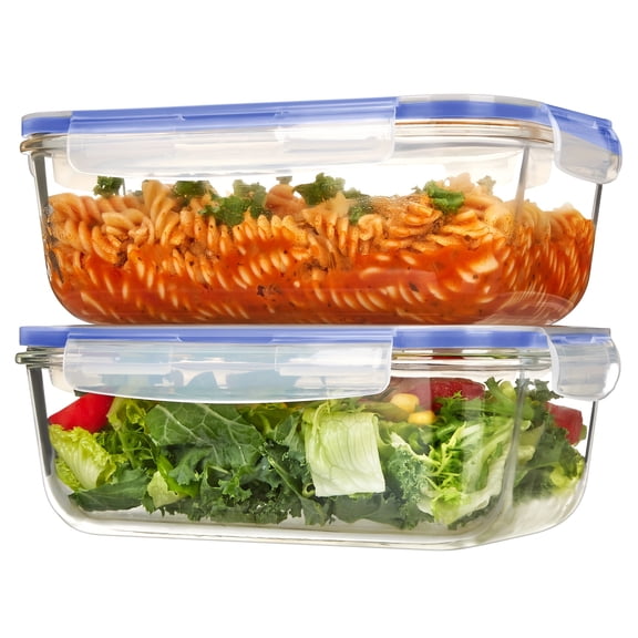 2Pack 1860ml/ 63oz Large Glass Storage Containers With Lids, Meal Prep Food Container Set With Snap Airtight Lid For Baking, Microwave, Oven, Leak Proof, For Freezer, Dishwasher