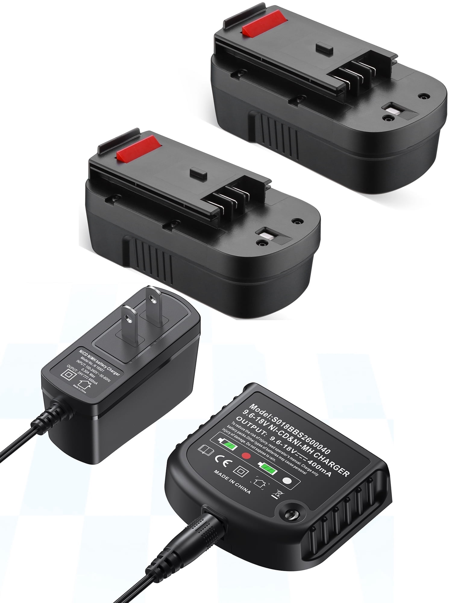 2Pack 18V 3.7Ah Replacement Battery for Black & Decker HPB18 HPB18-OPE 244760-00 A1718 FS18FL FSB18 Firestorm + Battery Charger for Black and Decker Cordless Tools 7.2V 9.6V 12V 14.4V 18V