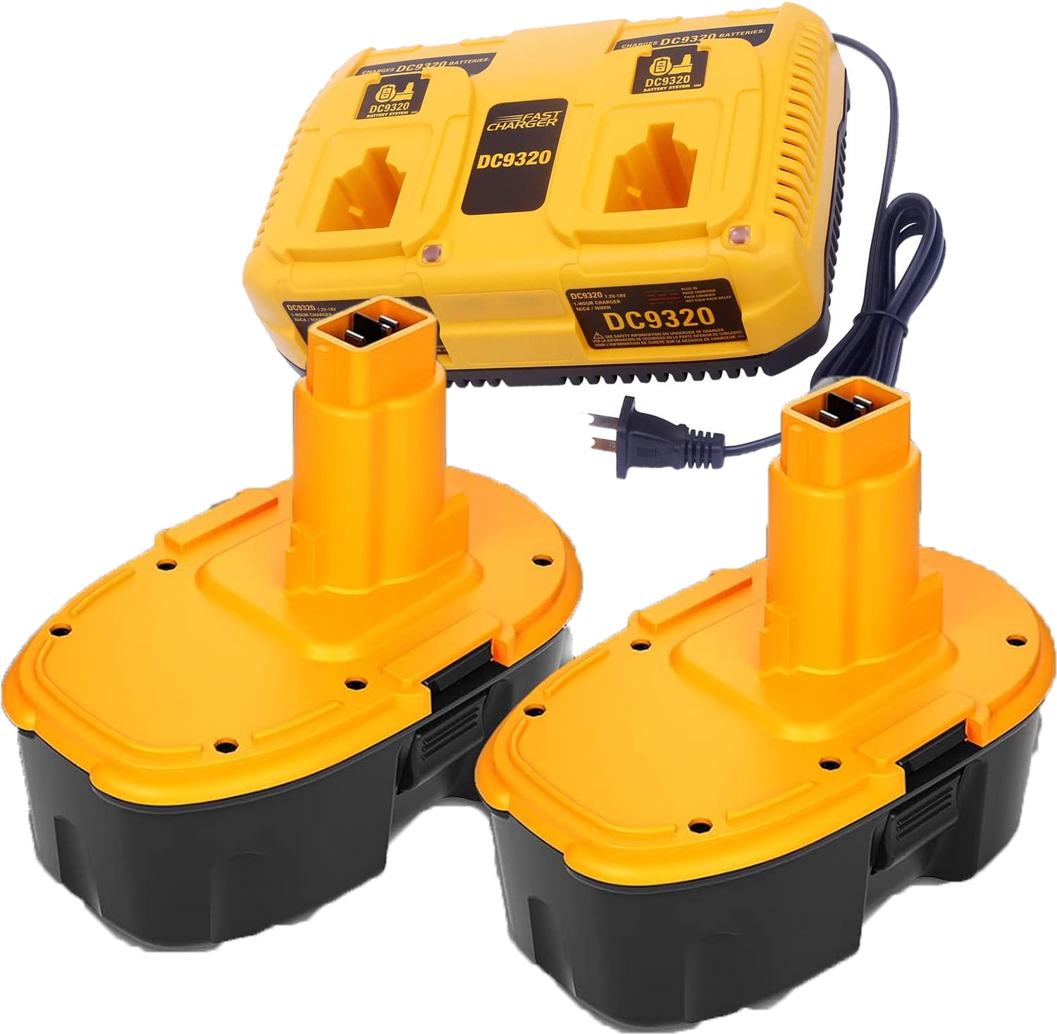 2Pack 18V 4500mAh DC9096 Replacement Battery Compatible with Dewalt 18 Volt DC9099 DW9098 DW9099 DW9095 DW9096 DE9039 and DC9320 Dual Port Charger for 7.2-18V Ni-Cad Ni-Mh Battery