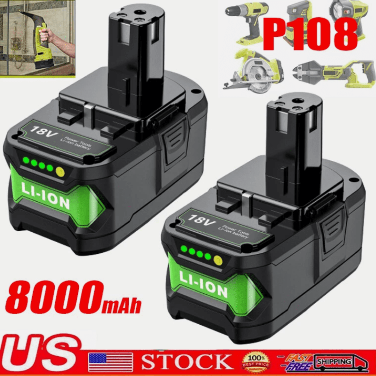 2 Pack 18V 6.0Ah Replacement Batteries For Ryobi ONE+ Tools - Compatible With P108, P102, P109, Etc. 5 thumbnail image