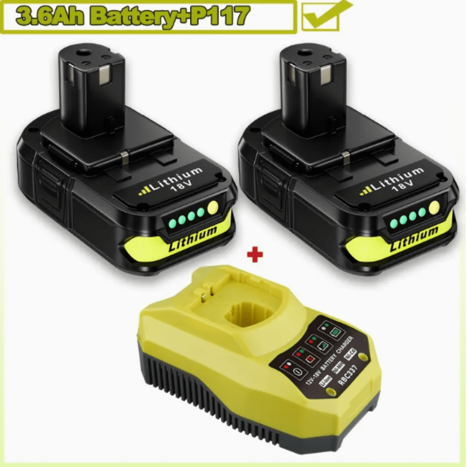 2Pack 18V P102 Replace for Ryobi 18V Batteries and Charger Combo for 18 Volt ONE+ P103 P105 P107 P109 P122