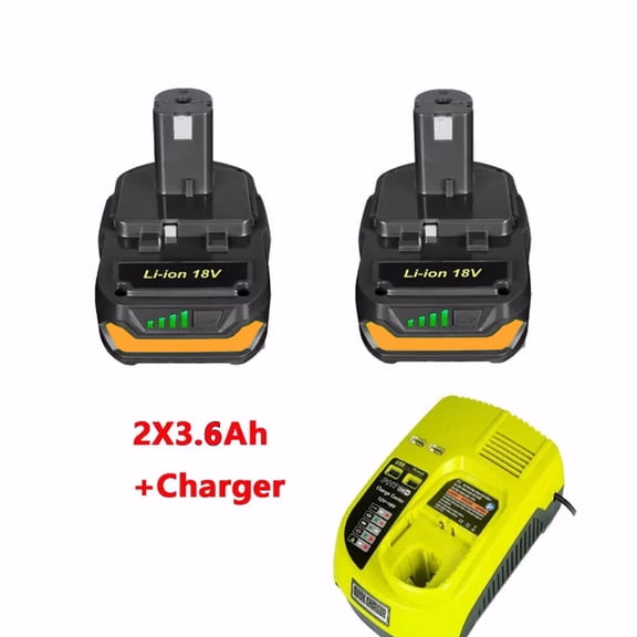 2Pack 18Volt P102 Lithium-Ion P108 3.6Ah Battery for Ryobi 18V One+ Plus Battery and P117 Charger