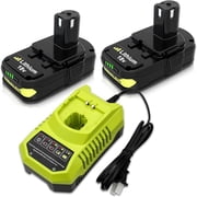 2Pack 18Volt P102 Replace for Ryobi 18V Batteries and Charger Combo for 18 Volt ONE+ P103 P104 P105 P107 P109 P190 P191 P122