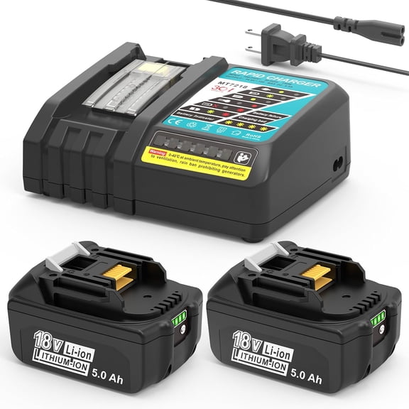 2Pack 18v 5.0Ah and Charger Combo Replace for Makita 18V Lithium BL1850B BL1860B, Compatible with 18 Cordless Power Tool