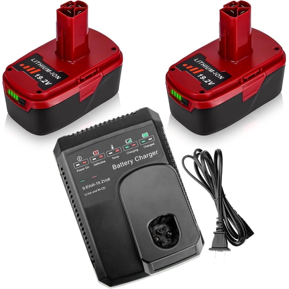 2Pack 19.2V 6.0Ah Lithium Replacement Battery and Charger for Craftsman 19.2V Battery C3 130279005 1323903 130211004 11045 315.115410 315.11485 Drill Driver