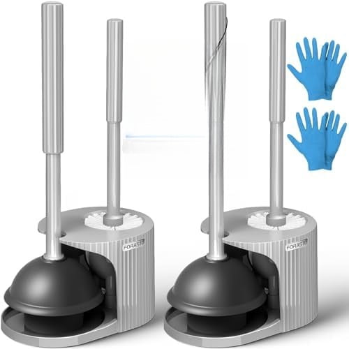 2Pack 2 in 1 Toilet Brush and Plunger Set, Extended Handle Plunger，Toilet Bowl Brush Plunger Set,Bathroom Cleaning Tools ，Toilet Brush Plunger Combo，Cleaning Brush，Cleaning Supplies（Dark Grey）