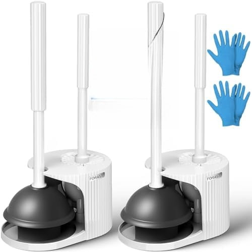 2Pack 2 in 1 Toilet Brush and Plunger Set, Extended Handle Plunger，Toilet Bowl Brush Plunger Set,Bathroom Cleaning Tools ，Toilet Brush Plunger Combo，Cleaning Brush，Cleaning Supplies(White)