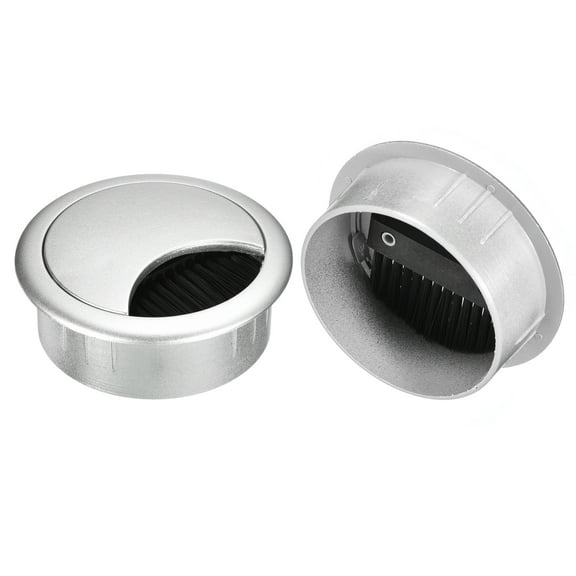 2Pack 2-3/8"(60mm) Cable Hole Cover ABS Arc Desk Cable Wire Cord Grommet, Silver