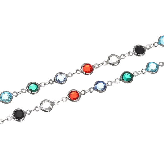 2Pack 2 Yards Rhinestone Chain, Beaded Chain with Gold Plated Brass for Jewelry Making (Rainbow, Silver)