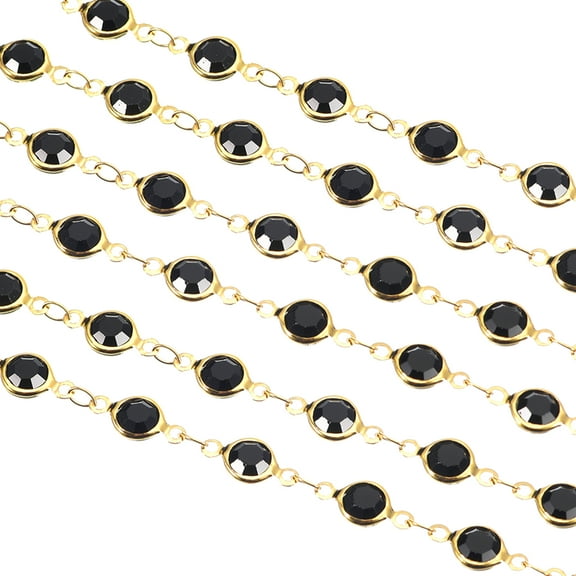 2Pack 2 Yards Rhinestone Chain, Black Beaded Chain with Gold Plated Brass