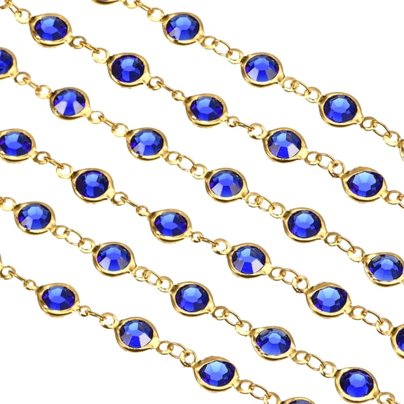 2Pack 2 Yards Rhinestone Chain, Blue Beaded Chain with Gold Plated Brass