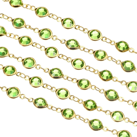 2Pack 2 Yards Rhinestone Chain, Grass Green Beaded Chain with Gold Plated Brass
