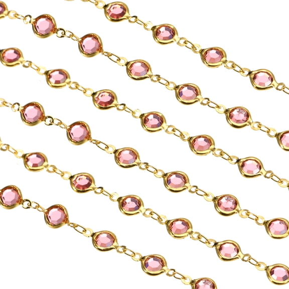 2Pack 2 Yards Rhinestone Chain, Pink Beaded Chain with Gold Plated Brass