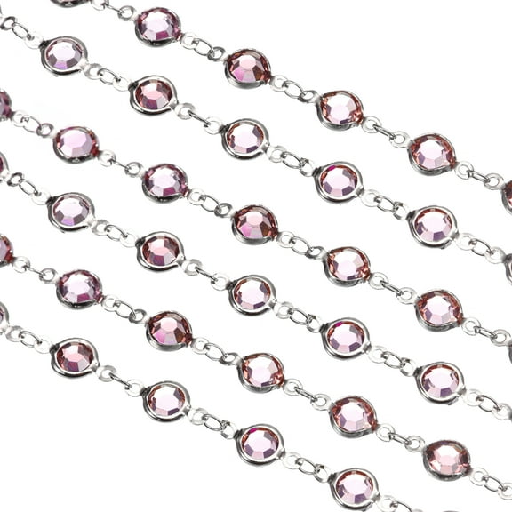 2Pack 2 Yards Rhinestone Chain, Purple Beaded Chain with Silver Plated Brass