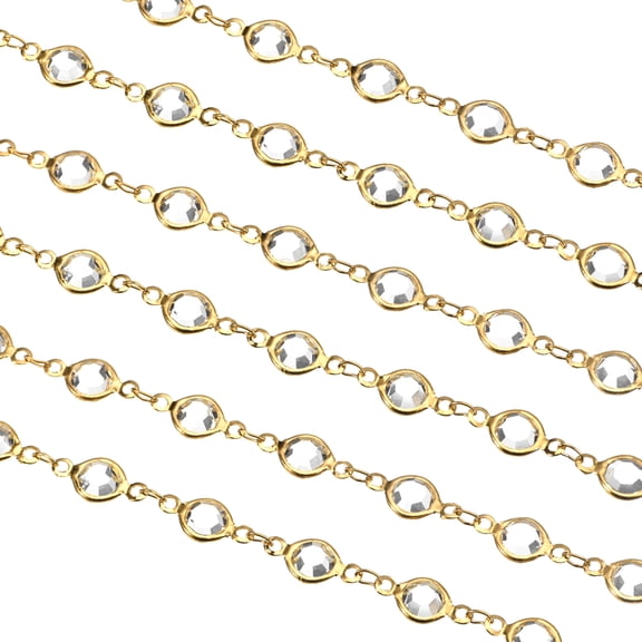 2Pack 2 Yards Rhinestone Chain, White Beaded Chain with Gold Plated Brass
