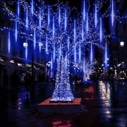 Rirool 2-Pack 20-Inch Blue Meteor Shower Lights, 20 Tubes 1080 LED Cascading Falling Rain Christmas String Lights, IP65 Outdoor Plug-In Decor for Trees, Roof, Patio, Wedding and Holiday Display