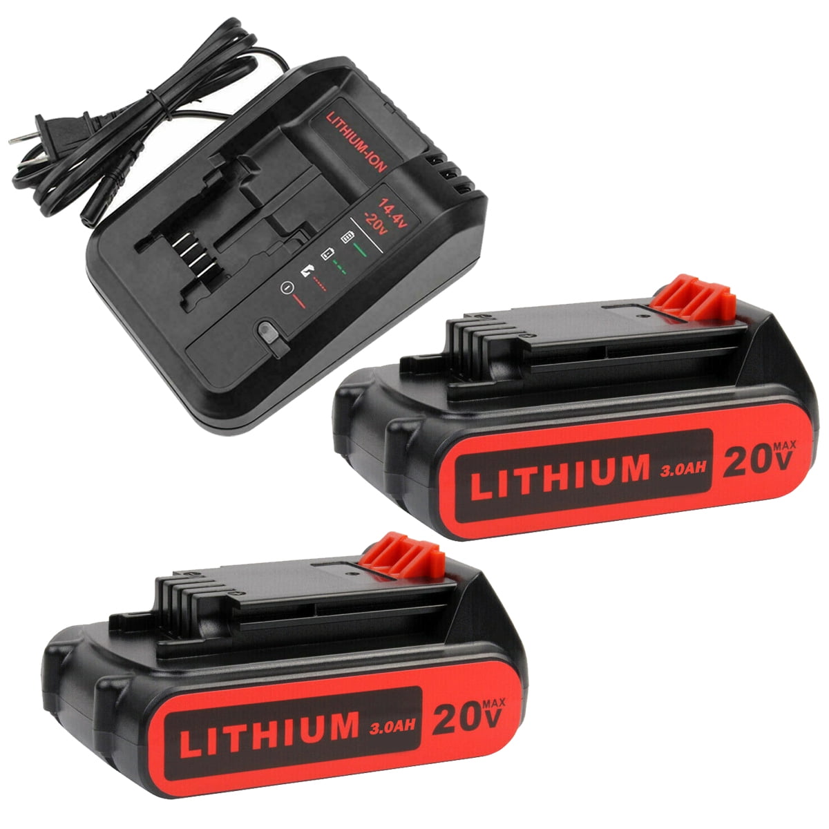 Black and Decker 20V Lithium Battery Charger 2Pack 20 Volt 3.0Ah LBXR20 Rechargeable Replacement Walmart