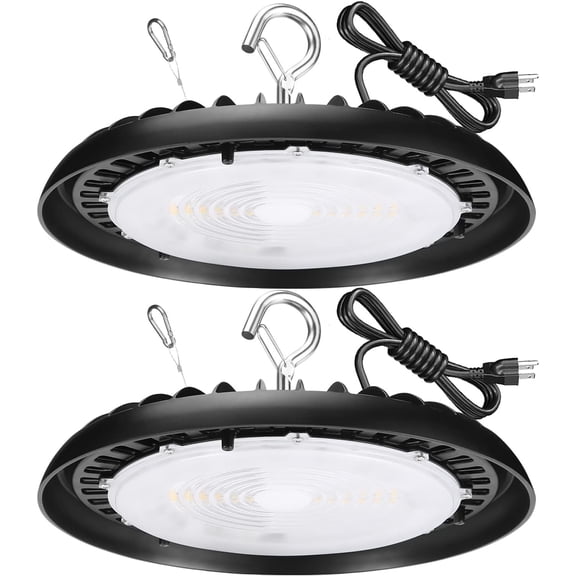 2Pack 200W LED High Bay Light Fixture for Warehouse, 120V 5000K , 26000LM (800W-1000W HPS/MH Eqv.), UFO LED Highbay Lights with Plug 6FT , UL IP65 Commercial Bay Lighting,Non-Dim