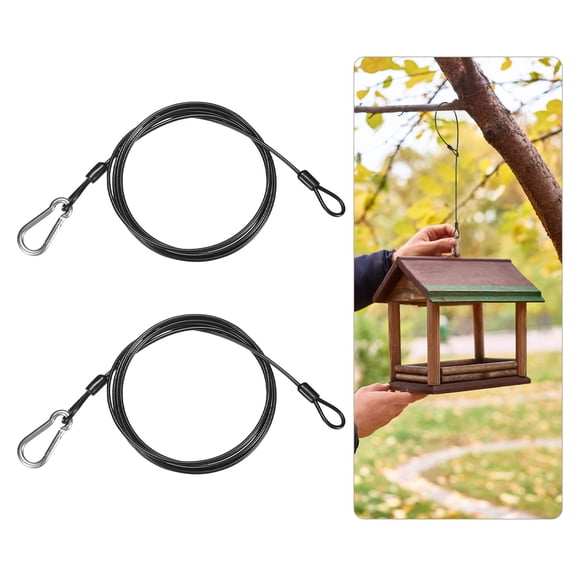 2Pack 200cm Stainless Steel Cable Chain Wire Bird Feeder Hanger with Clip Black