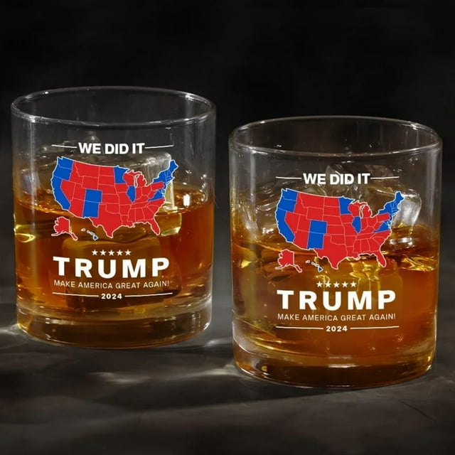 (2Pack) 2024 US Presidential Election Map Trump Whiskey Glass 11oz MAGA