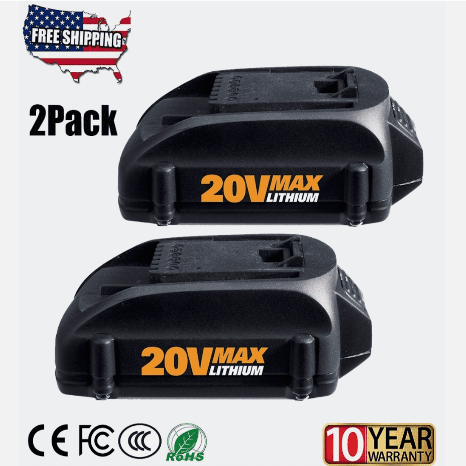 Worx 2Pack 20V 3.0Ah Max Lithium WA3525 Power Tool Battery Compatible ...