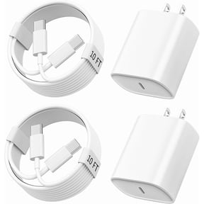 2Pack 20W USB-C Fast Charger Block & 3m/10ft Cable for iPhone 15/16/17 Series, White