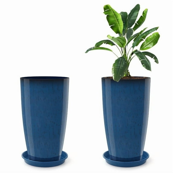 2Pack 21" Round Tall Planter, Modern Large Flower Pot Resin Vase for Indoor/Outdoor Front Door, Balcony, Garden Patio Deck - Navy Blue