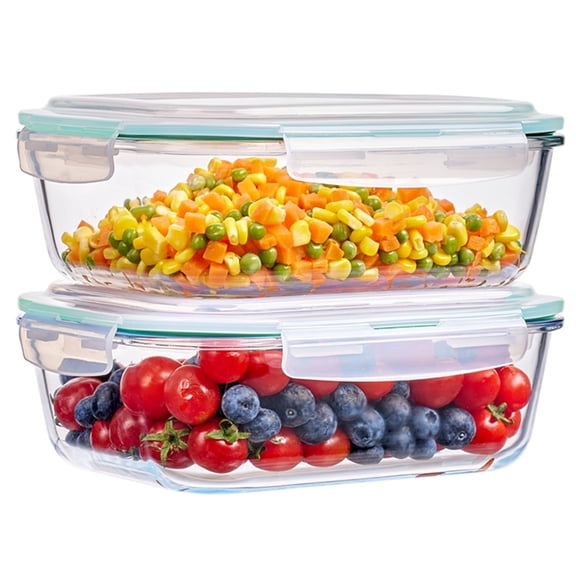 2Pack 2260ml/ 76.4oz Extra Large Glass Container Food Storage with Lids, Meal Prep Container Set with Snap Airtight Lid for Baking, Microwave, Oven, Leak Proof, for Freezer, Dishwasher, Green