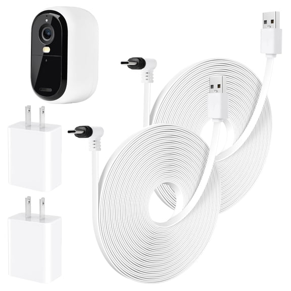 2Pack 25FT Power Cable Compatible with Arlo Essential 2K Outdoor Security Camera (2nd Generation), Flat Charging Cable, Weatherproof Outdoor Power Cord Charging Your Camera Continuously