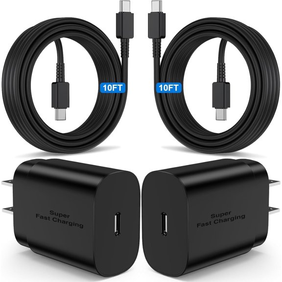 TYPPKMM 2-Pack 25W USB-C Fast Charger with 6FT Cable, Quick Charge Wall Adapter Set for Samsung Galaxy S/Note Series Android Phones