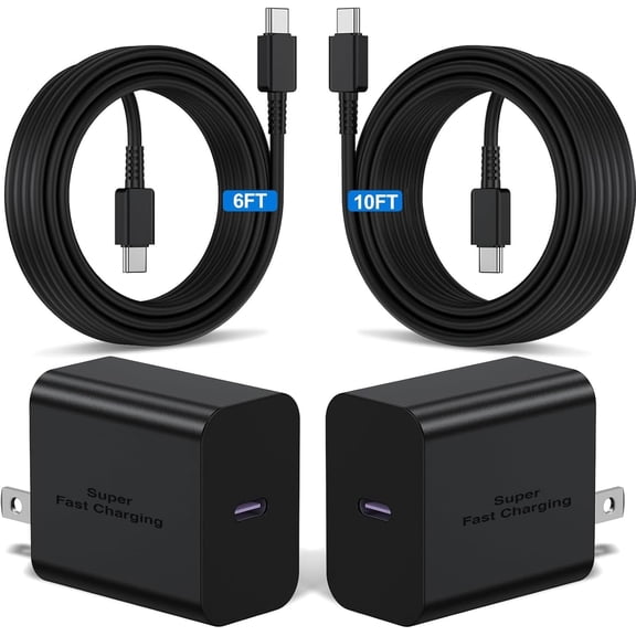 TYPPKMM 2-Pack 25W Super Fast Charger Set, USB-C Wall Charger & 6ft Cable for Samsung Galaxy S/Note Series