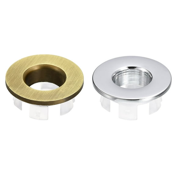 2Pack 25mm Sink Trim Overflow Cover Ring Round Hole Insert in Caps, Bright Gold/Silver
