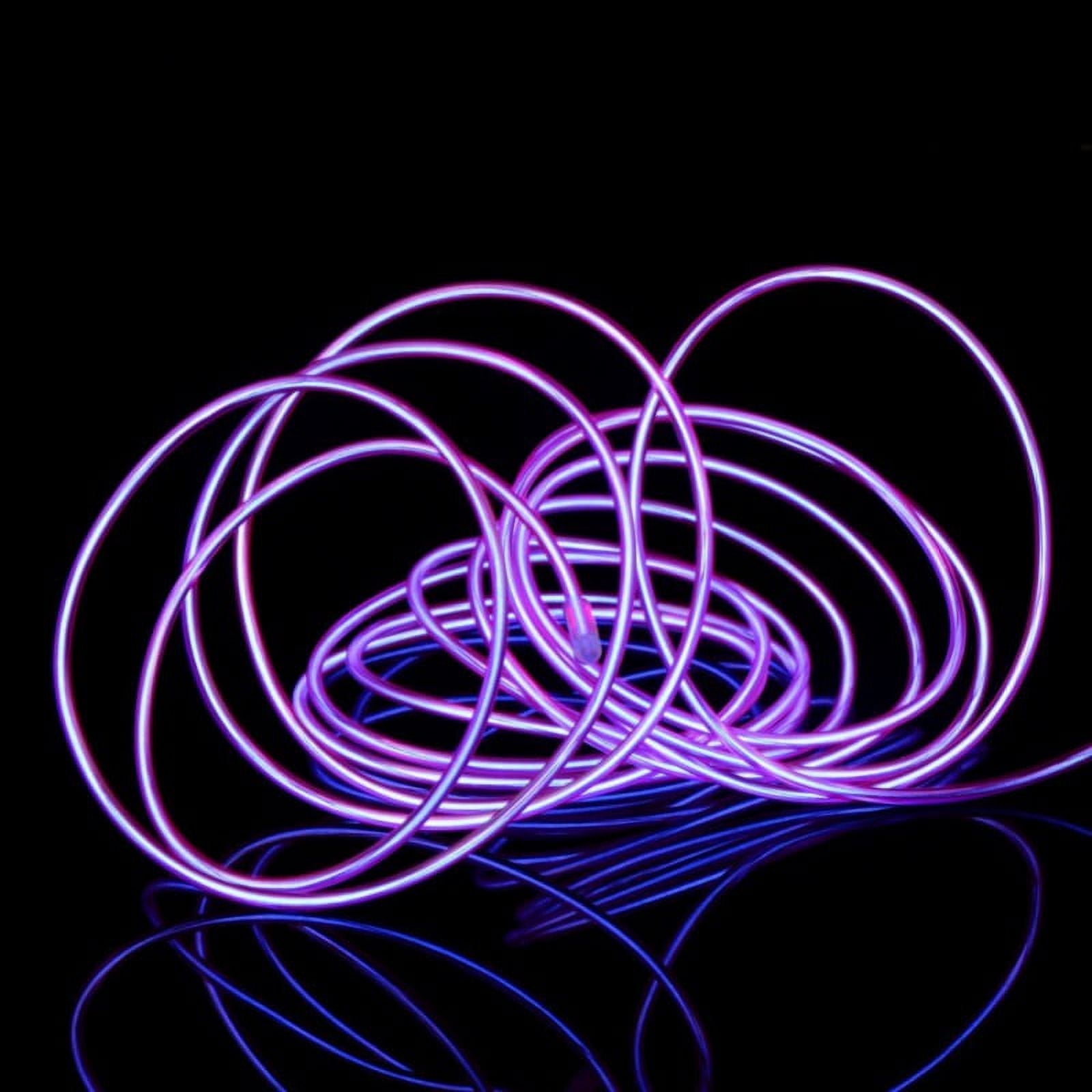 2Pack 2M LED Neon Strip Lights EL Wire Lights Kit Battery Powered Rope Lights Pack Drivers High Brightness for Cosplay Dress Handcraft Cosplay Party Decoration, Purple