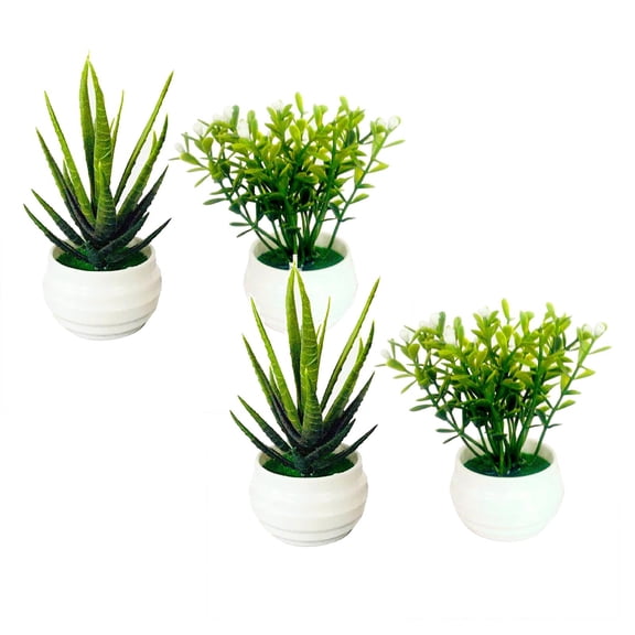 2Pack 2Pcs Set Potted Mini Small Potted Green Decorative With White Pot For Home Desktop Ornament Home Decor