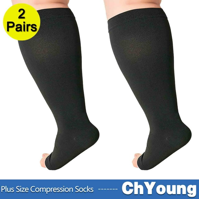 2Pack 2XL 10# Open Toe Compression Socks for Men and Women Stockings 20-30mmHg Support Circulation Recovery Shin Splints Varicose Veins ChYoung
