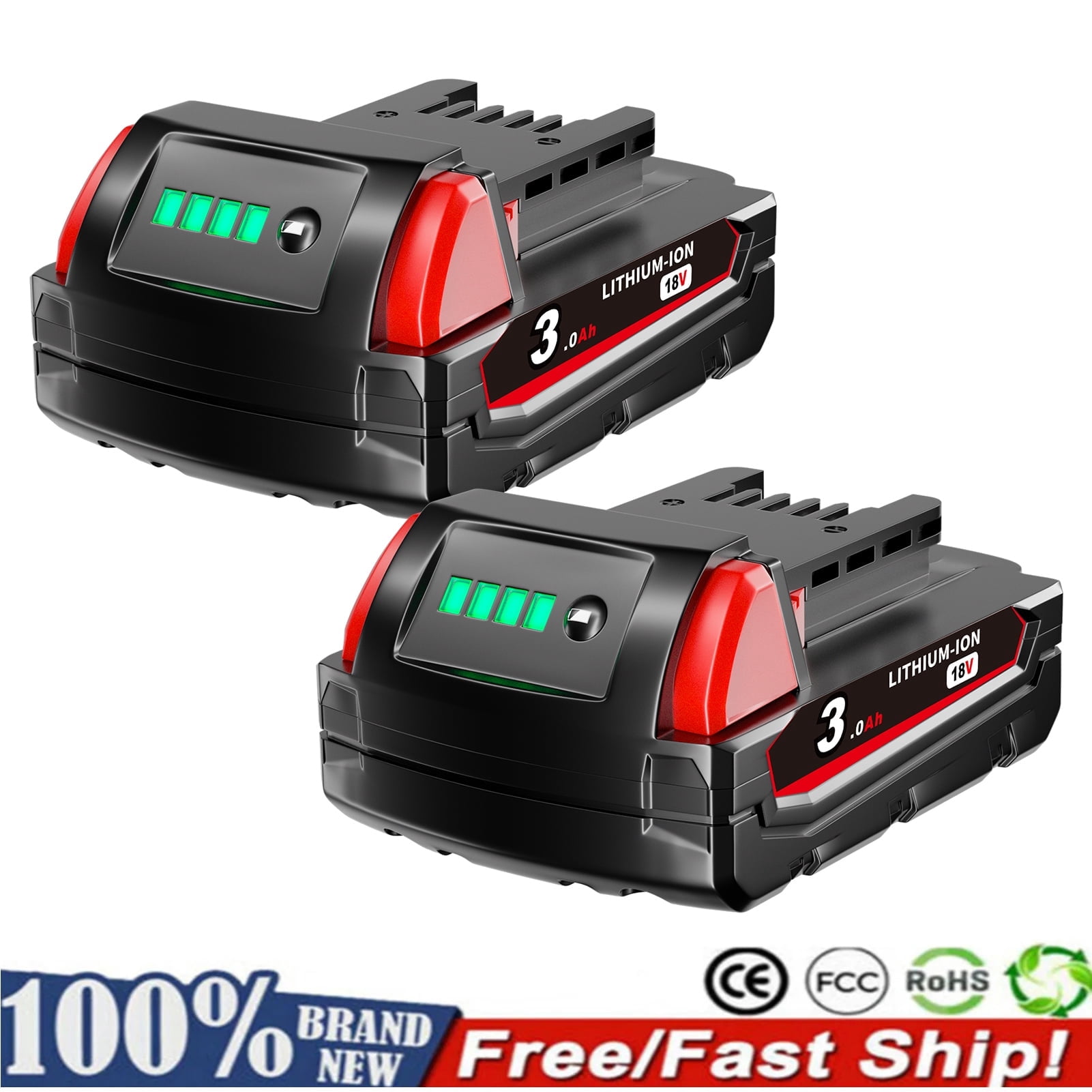 2Pack 3.0Ah M18 Battery Replacement for Milwokee 18V Li-on Battery Compatible with M18 Cordless Power Tools 18V XC Lithium Battery 48-11-1852 48-11-1850 48-11-1862 48-11-1812