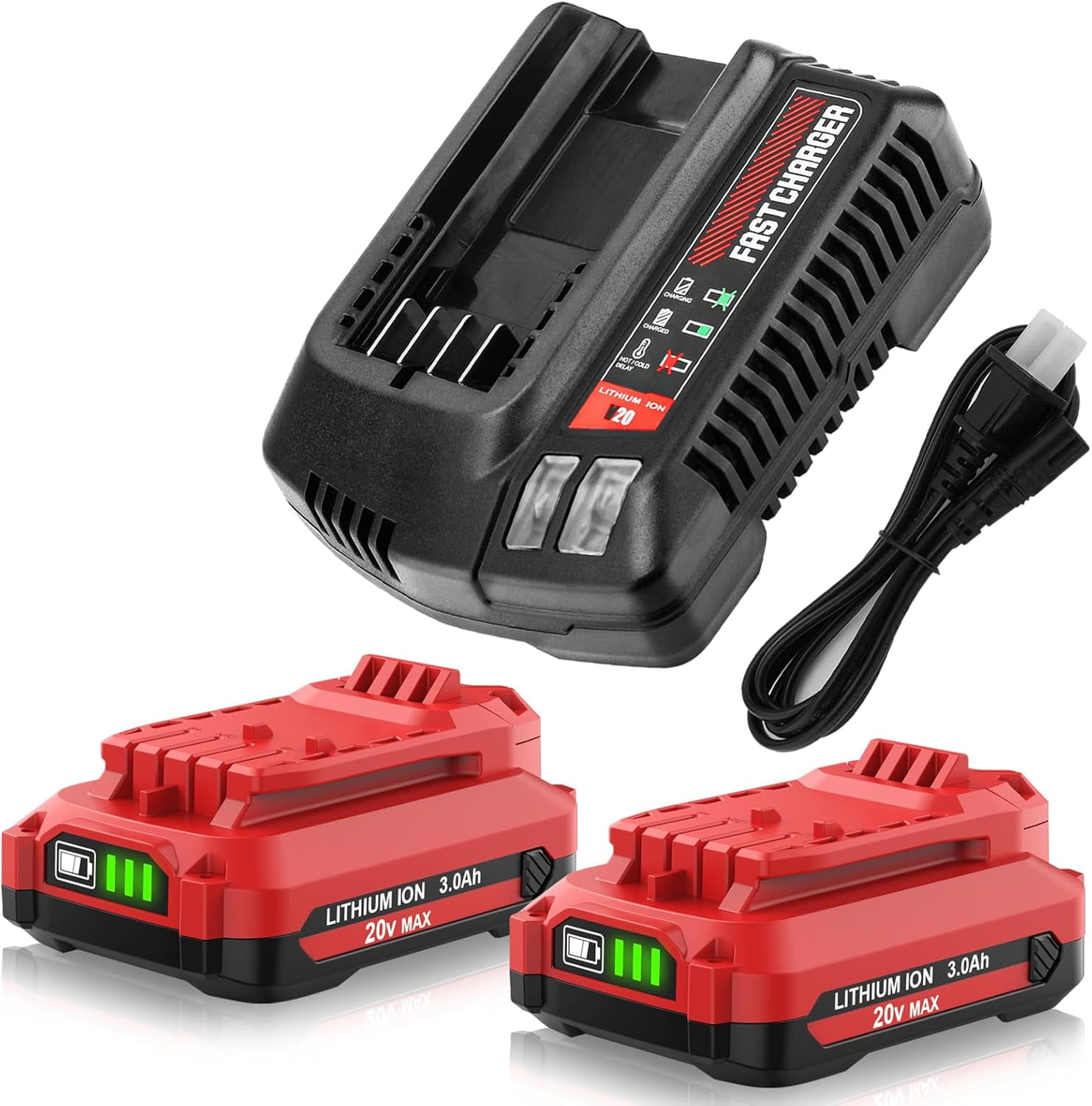 2Pack 3.0Ah V20 Battery and CMCB104 Charger Replacement for Craftsman 20V Lithium ion CMCB204 CMCB206 CMCB202 Walmart