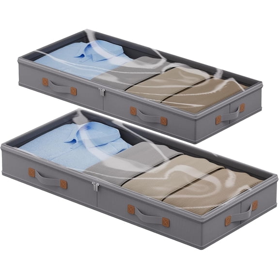 2Pack 3 Inches Low Profile Under Bed Storage Container With Lid, Drak Grey | Under-bed Organizer Bins Slim Under Couch Storage Box Ideal For Seasonal Clothes Blankets Towel Fabric