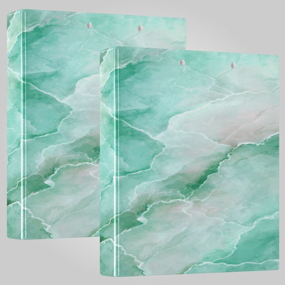 2Pack 3 Ring Binder 1.5 inch Round Rings with Interior Pockets Binders Organizer Office School Calm Mint Marble Pattern