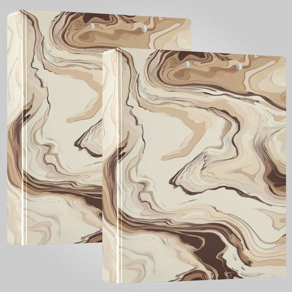 2Pack 3 Ring Binder 1.5 inch Round Rings with Interior Pockets Binders Organizer Office School Cream Brown Marble Background