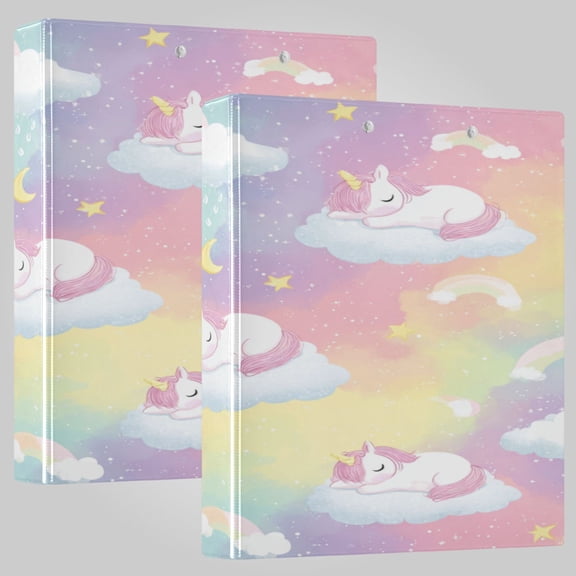 2Pack 3 Ring Binder 1.5 inch Round Rings with Interior Pockets Binders Organizer Office School Cute Cloud Unicorn Print