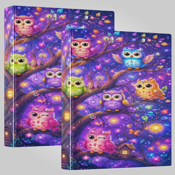 2Pack 3 Ring Binder 1.5 inch Round Rings with Interior Pockets Binders Organizer Office School Magical Owls Tree Artwork
